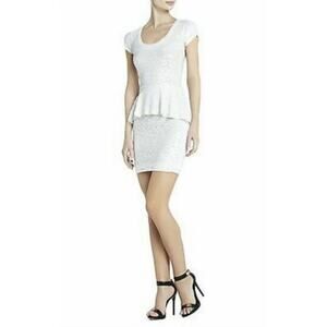 NWT BCBG MAXAZRIA "Elora' Peplum Sequin White Dress Size M